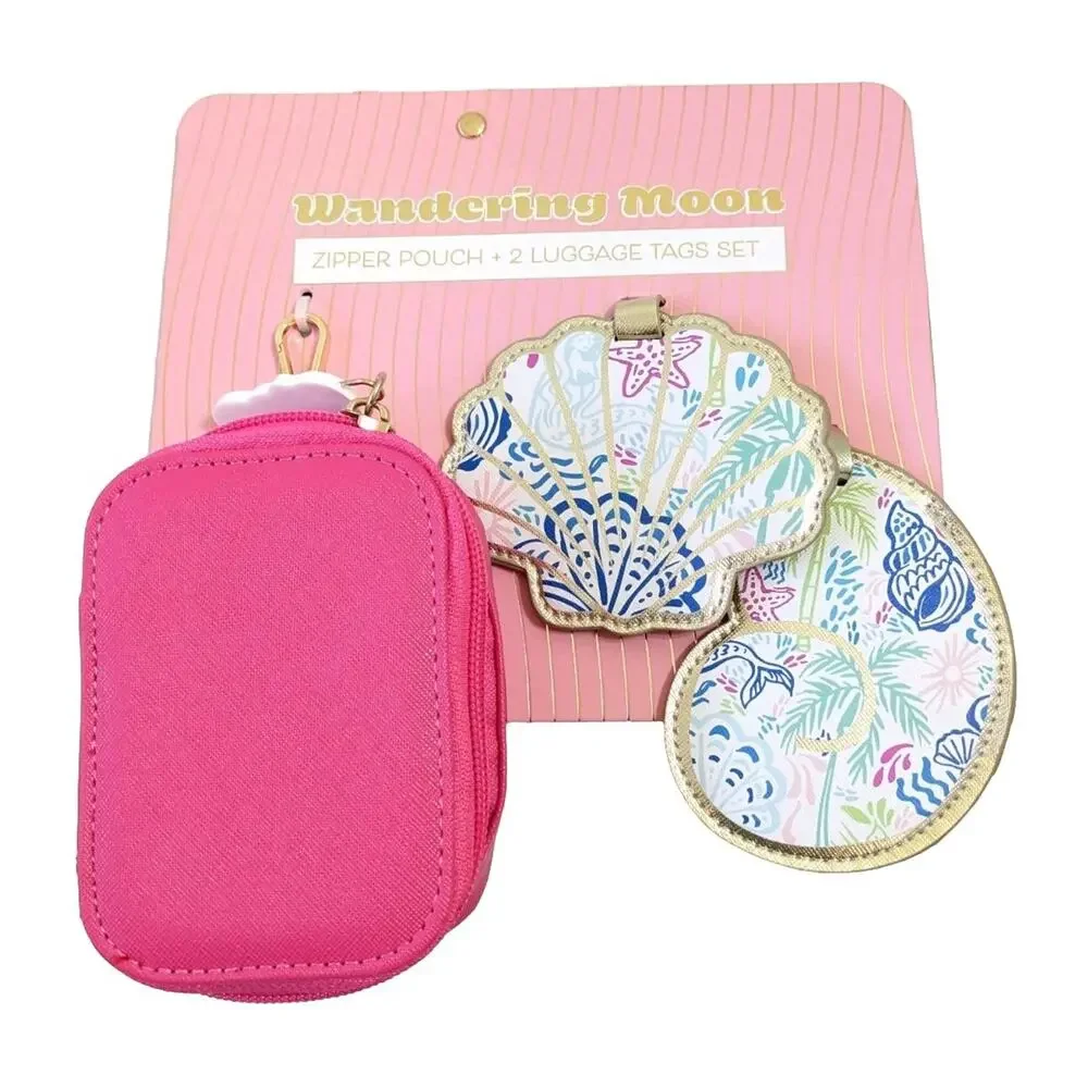 New Mermai Beach Shell Zipper Pouch & 2Luggage Tags Set Wandering Moon Travel ID